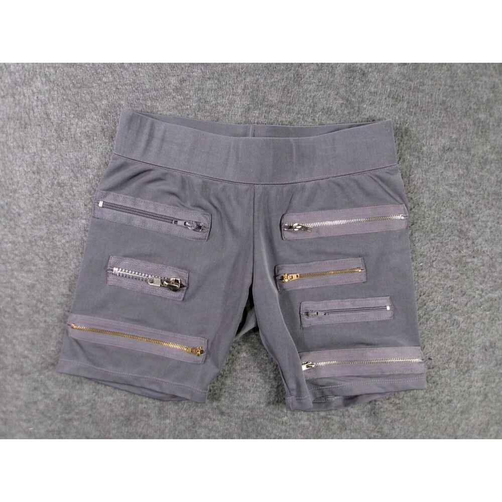 Poofy Shorts Womens S/M Gray Zipper Pocket Mid Thigh Stretch Activewear